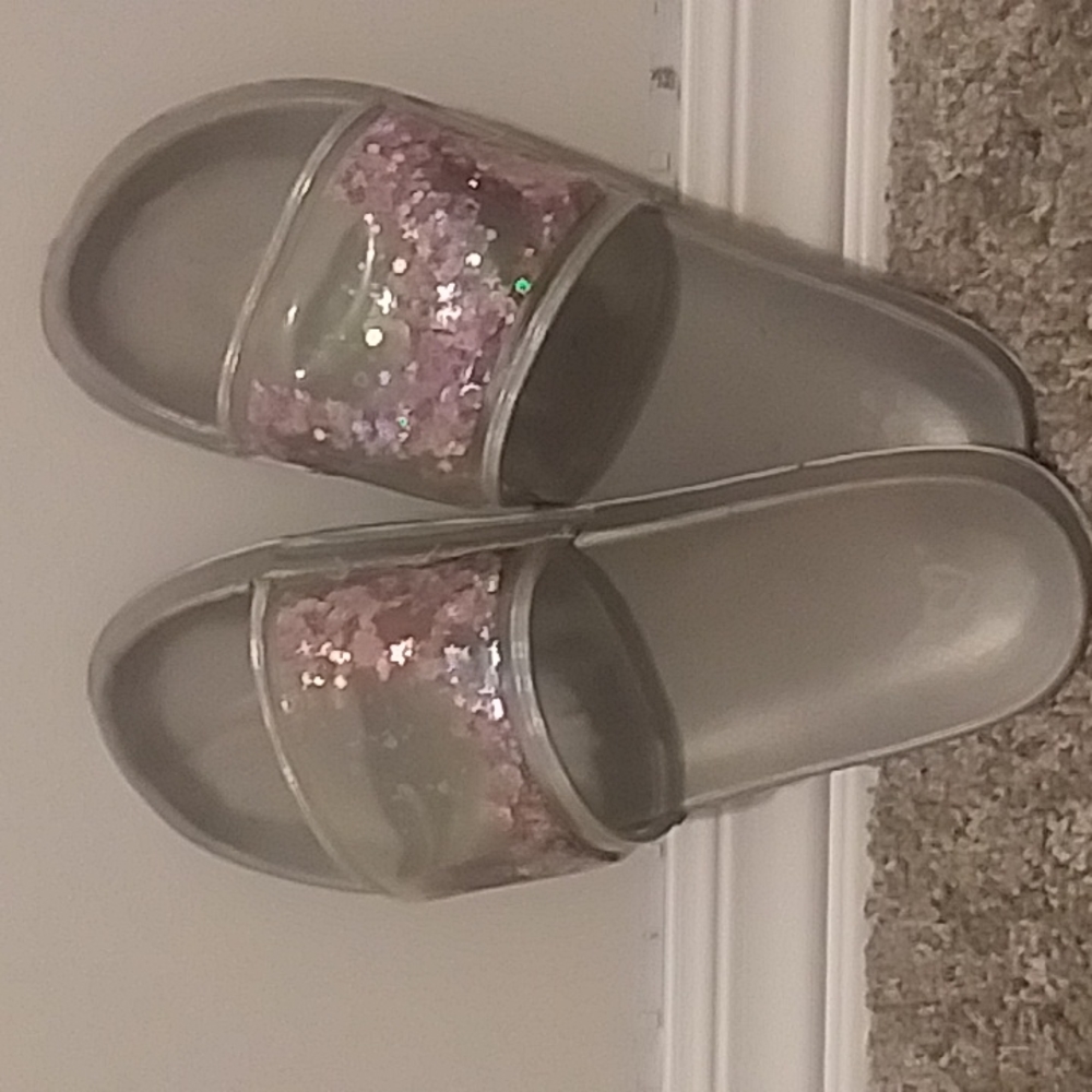 Pink and Silver Glittery Slides